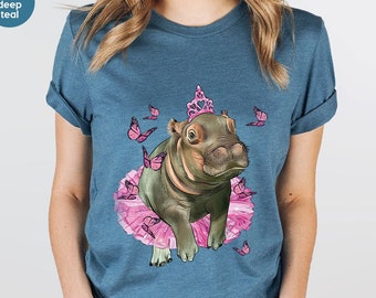 Cute Hippo Graphic Tees, Kids Shirt, Hippo Shirt, Animal T-Shirt, Hippo Gift, Hippopotamus Vneck Shirt, Hippo Shirt for Women, Gift for Her