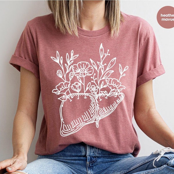 Liver Graphic Tees, Gifts for Her, Liver Transplant Outfit, Floral Shirts for Women, Liver Support Clothing, National Liver Awareness Month