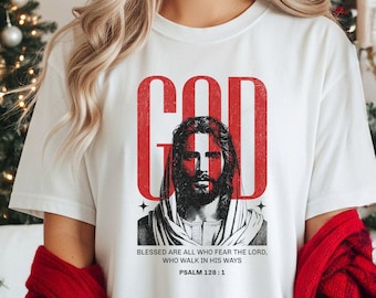 Comfort Colors® Bold GOD Design Religious Shirt, Spiritual Apparel with Bearded Figure for Faith Expression, Christian Symbolism Gift