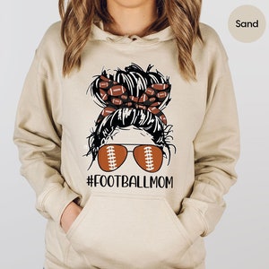 Football Mom Hoodie for Match Gift, American Football Mama Sweatshirt, Sports Women Graphic Long Sleeve Shirts for Mom, Football Mom Hoodies