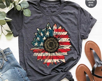 America Sunflower Shirt, USA Flag Flower T Shirt, Gift For American, 4th Of July Flag Graphic T-Shirt, Freedom TShirt, Independence Shirt