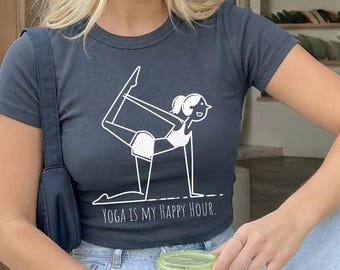 Funny Yoga Baby Crop Tee, Yoga Is My Happy Hour Women V-neck Shirt, Pilates Lover Women Tanktop, Comfort Colors® Fitness Unisex Tank Top
