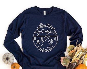 Adventure Long Sleeve Shirt, Mountain Long Sleeve Shirt, Camping Long-Sleeve Shirts, Nature Lover Shirt