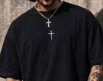 Comfort Colors® Minimalist Cross Shirt, Christian Streetwear Tee, Vintage Faith T-shirt, Cross Graphic Sweatshirt, Christian Dad Gift Tshirt