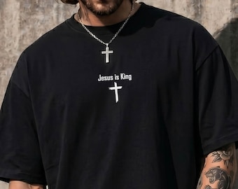 Comfort Colors® Jesus Is King Shirt, Vintage Christian Streetwear, Minimalist Cross Tee, Faith Based Sweatshirt, Religious Graphic T-shirt