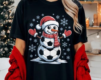 Comfort Colors® Soccer Snowman Shirt, Funny Christmas Soccer Tee, Winter Sports Holiday Gift, Football Christmas Sweatshirt