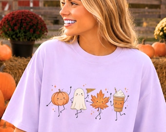 Comfort Colors® Cute Creepy Halloween Shirt, Pumpkin Ghost Maple Leaf Design, Fall Festive Apparel for Seasonal Fun
