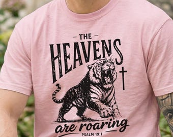 Comfort Colors® Christian Faith Tee, Psalm 19:1 Bible Verse Youth Shirt, Religious Streetwear Unisex Tees, Heavens Are Roaring Tiger Tanktop