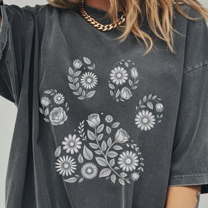 Vintage Floral Paw Print Shirt, Nature Harmony Design for Animal Lovers, Pet Adoption Event Apparel, Peaceful Dog Cat Lover Tee image 1