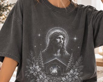 Comfort Colors® Religious Christmas Halftone Shirt, Jesus Christ Nativity Scene Shirt, Christian Shirt Holiday Shirt, Faith Gift