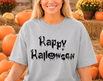 Comfort Colors® Halloween Typography Shirt, Gothic Font Graphic Tee, Cute Fall Festival Apparel, Cute Pumpkin Patch Look Fall Outfit