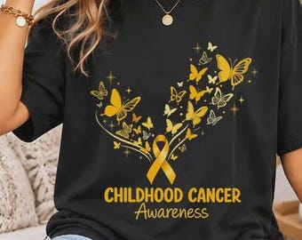 Yellow Ribbon Cancer Awareness Shirt, Butterfly Graphic Shirt, Childhood Cancer Support Gift, Cancer Warrior Shirt, Fight Cancer Gift