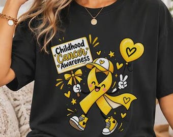 Childhood Cancer Awareness Shirt, Yellow Ribbon Support Tee, Cancer Fighter Gift, Childhood Cancer Survivor Shirt, Cute Hope Shirt