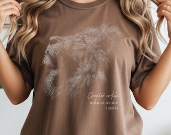 Comfort Colors® Lion of Judah Shirt, Christian Faith Apparel, Vintage Jesus Halftone Shirt