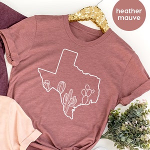 Chemise de carte du Texas, Tshirt de cactus du Texas, T-shirt de maison du Texas, chemises d'État d'origine, chemise de fille texane, cadeau d'amant du Texas, T-shirt de cactus