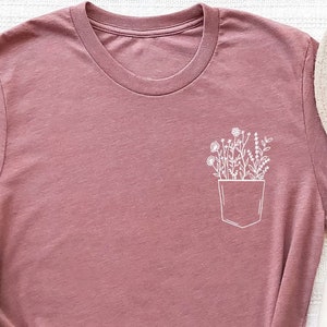Pocket Flower Shirt, Pocket Tee, Plant Shirt, Botanical Shirt, Pocket Shirts For Her, Gardening Shirt, Aesthetic Shirt, Spring Shirt image 1