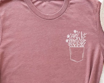 Pocket Flower Shirt, Pocket Tee, Plant Shirt, Botanical Shirt, Pocket Shirts For Her, Gardening Shirt, Aesthetic Shirt, Spring Shirt
