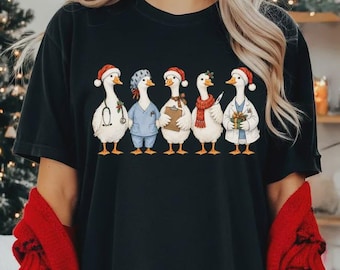 Christmas Doctor Goose Shirt, Holiday Nurse Practitioner Gift, Funny Medical Professional Xmas Shirt, Cute Xmas Geese Scrub Top Tee