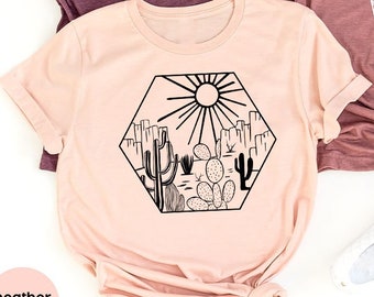 Western Shirt, Adventure Vneck Shirt, Desert Shirt, Nature Graphic Tees, Cactus Shirt, Plant T-Shirt, Summer Tees, Country Shirt
