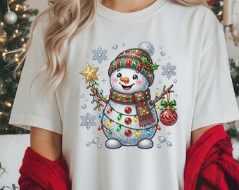 Cute Sparkling Look Snowman Christmas Shirt, Diamond Winter Wonderland Shirt, Festive Holiday Season Gift, Cute Xmas Character Shirt