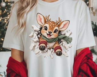 Cute Reindeer Shirt, Merry Christmas Shirt, Retro Holiday Deer Shirt, Festive Winter Animal Top, Christmas Gift for Bestfriend