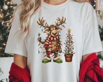 Cute Christmas Lights Reindeer Shirt, Funny Xmas Gift, Cute Reindeer Shirt, Holiday Sweater Shirt, Christmas Party Outfit