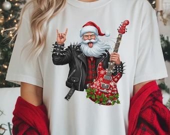 Funny Rock Santa Shirt, Rocker Santa Claus Tee, Christmas Guitar Shirt, Santa Music Lover Gift, Rock Christmas Tee, Xmas Concert Shirt