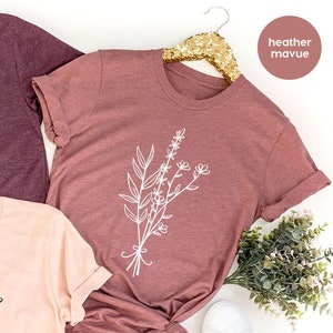 Florale T-Shirts, Minimalistisches Blumen-Shirt, niedliche Blumen-Grafik-T-Shirts, botanische Frauengeschenke, inspirierende T-Shirts, wilde Blumen-Design-Hemden