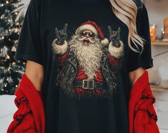 Rock Santa Christmas Shirt, Funny Santa Sweatshirt, Heavy Metal Xmas Shirt, Rock Christmas Tee, Santa Graphic Shirt, Holiday Party Gift