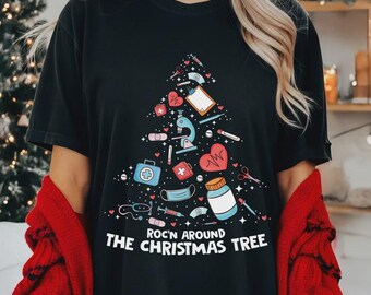 Medical Christmas Tree Shirt, Healthcare Worker Gift, Nurse Doctor Scrubs Shirt, Stethoscope Heartbeat Holiday Shirt, Cute Christmas shirt