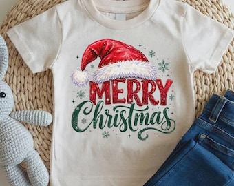 Cute Merry Christmas Baby Onesie, Santa Hat Kids Shirt, Festive Kids Christmas Outfit, Holiday Baby Shower Gift, Xmas Toddler Tee
