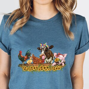 Farm Shirt, Farmer Vneck Shirt, Cute Animal Shirt, Country Tees, Farm Animal Graphic Tees, Cow Shirt, Chicken T-Shirt, Floral Shirt image 3