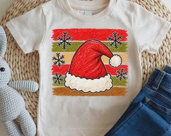 Christmas Santa Hat Snowflakes Kids Shirt, Holiday Baby Bodysuit, Festive Newborn Outfit, Cute Christmas Baby Onesie