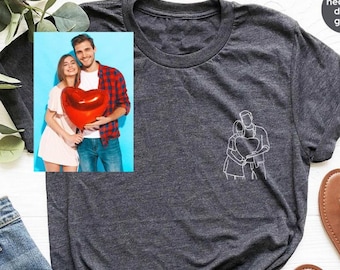 T-Shirt mit individuellem Paarporträt, personalisiertes Geschenk mit Strichzeichnung, Bekleidung für Familienfotos