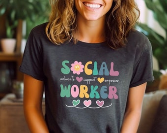 Boho Social Worker Flower T-shirt, Women Social Worker Shirt, Social Worker Gift, Social Worker Heart Shirt, Social Worker T-shirt