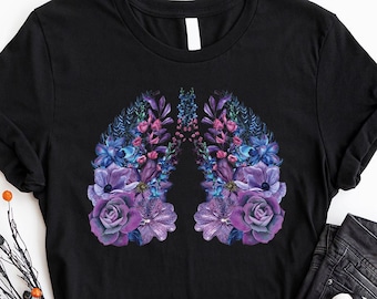 Florale Cystic Fibrosis Shirt, Cystic Fibrosis Geschenk, Lung Grafik T-Shirts, unsichtbare Krankheit T-Shirts, Geschenk für sie, Mukoviszidose Survivor Outfit