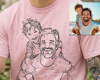 Comfort Colors® Custom Dad and Kid Matching Shirt, Personalized Line Drawing Tee, Father's Day Gift for Husband, Minimalist Graphic Tee