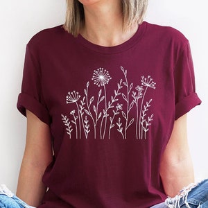 T-shirts minimalistes, cadeaux pour femme, sweat-shirt ras du cou à fleurs, t-shirts esthétiques, chemises à fleurs pour femme, t-shirts graphiques fleurs sauvages image 2