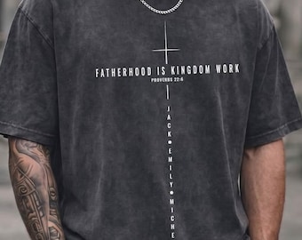 Comfort Colors® Personalized Dad Shirt with Kids Name, Fatherhood Is Kingdom Work Shirt, Christian Fathers Day Gift, Bible Verse Cross Shirt