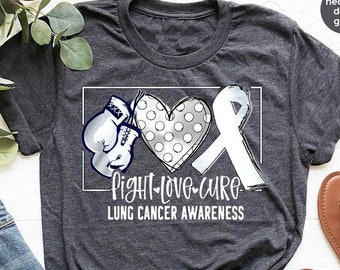 Lung Cancer Awareness Shirt, Cancer Support Clothing, Heart T-Shirt, Gifts for Cancer Warrior, Cancer Ribbon T-Shirt, Shirts for Womens