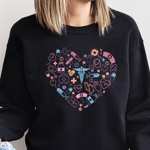 Nurse Heart Graphic Sweatshirt, Medical Heart Design Longsleeve,  Healthcare Hoodies,  Nursing School Sweatshirt, Doctor Longsleeve