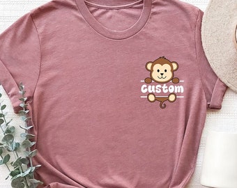 Monkey Shirt, Custom Monkey Pocket Tee, Monkey Gifts, Personalized Monkey Sweatshirt, Cute Monkey T-Shirt, Animal Shirt, Kids Shirt