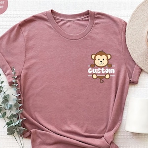 Monkey Shirt, Custom Monkey Pocket Tee, Monkey Gifts, Personalized Monkey Sweatshirt, Cute Monkey T-Shirt, Animal Shirt, Kids Shirt