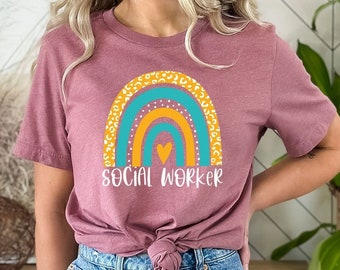 Boho Rainbow Social Worker Shirt, Cute Graphic Shirts, Gift Therapy Team, Motivational Gift For Social Worker, Social Worker T-shirt