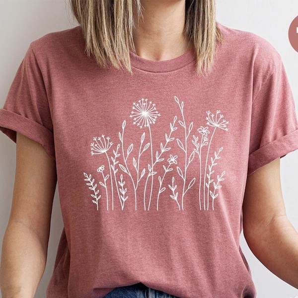 Minimalist T-Shirts, Gifts for Women, Flowers Crewneck Sweatshirt, Aesthetic Tees, Floral Shirts for Women, Wild Flowers Graphic Tees