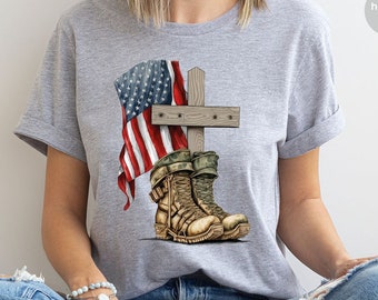 Memorial Day Shirt, American Flag Shirt, Independence Day Shirt, Patriotic Outfit, Christian Shirts, Soldier Shirt, USA Boots Graphic Tees