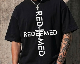 Comfort Colors® Redeemed Cross Shirt for Dad, Christian Faith Graphic Tee, Redeemed Typo Christian Streetwear, Gift for Christian Husband
