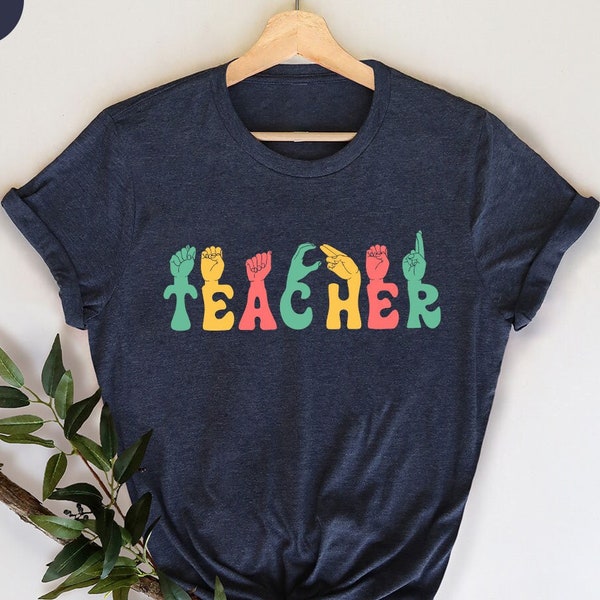 ASL Teacher Tshirt, Sign Language Shirt, Back To School Shirt, American Sign Language VNeck T-Shirt, Shirts for Women, Gift for Teacher
