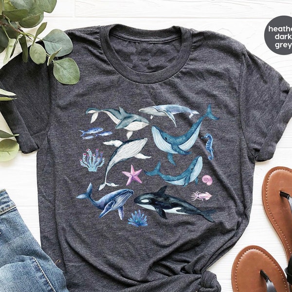 Ocean T-Shirt, Biology T Shirt, Gift for Her, Marine Life Outfit, Biologist Gifts, Whale Graphic Tees, Dolphin Tshirt, Sea Marine Shirt