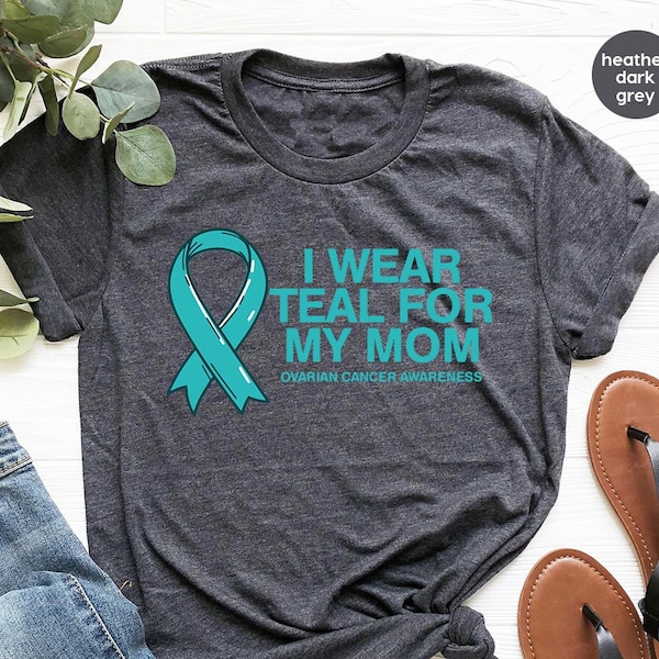 Ovarian Cancer Survivor Shirt, Cancer Gift, Ovarian Cancer Graphic Tees, Ovarian Cancer Awareness T Shirt, Teal Cancer Ribbon Vneck Tshirts